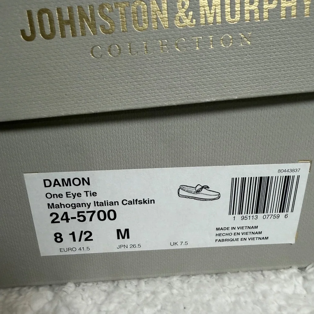 Johnston & Murphy Damon Mahogany Italian Calfskin‎ Driver Loafers Mens 8.5M